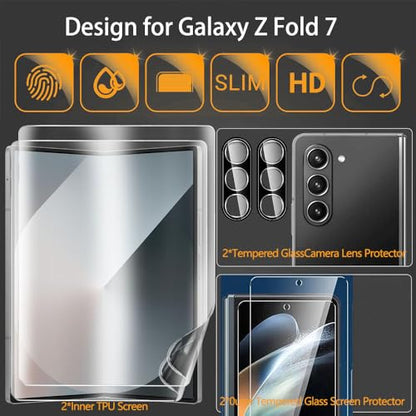 [6 in 1] Samsung Galaxy Z Fold 7 Screen Protector, 2 Inside Soft Flexible TPU Film, 2 Tempered Glass Front Saver, 2 Camera Lens Protector for Galaxy Z Fold 7 Case Friendly, No Creases,No Bubbles - size: Fold 7