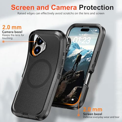 TUTUKII Magnetic for iPhone 17 Case with Belt Clip Holster (Black) | MagSafe Compatible, Heavy-Duty Military-Grade Drop Protection, 3-Layer Rugged Shockproof Protective Cover 6.3-Inch - size: iPhone 17 6.3“