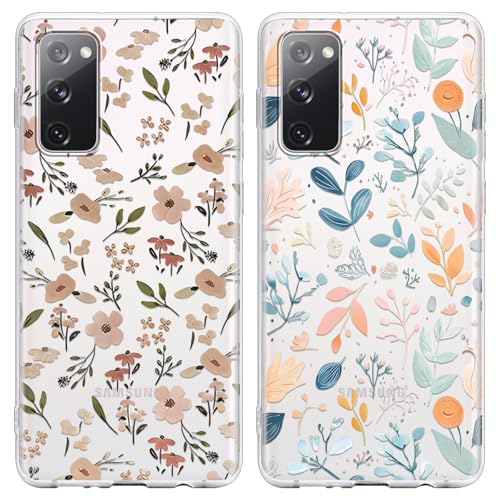 2 Pack Summer Case for Samsung Galaxy S20 FE (4G/5G) Clear, Cute Flower Leaf Aesthetic Pattern Design Floral Phone Cover Transparent, TPU Shockproof Protective Shell for Samsung S20 FE 6,5" - color: Flower Leaf, size: Samsung Galaxy S20 FE (4G/5G)