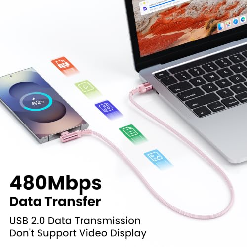toocki USB C Cable Right Angle, 2-Pack 10ft USB A to USB C Charger Cable - color: Pink, size: 10FT+10FT