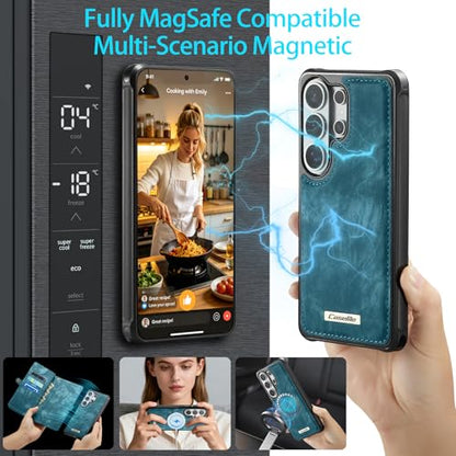 Compatible with Samsung Galaxy S26 Ultra Wallet Case with Magsafe with Zipper & Card Holder Strap Wristlet Detachable Magnetic Protective Back Case for Galaxy S26 Ultra 5G 6.9 Inch (Blue) - color: (Detachable and Magsafe)-Blue, size: S26 Ultra 6.9 Inch