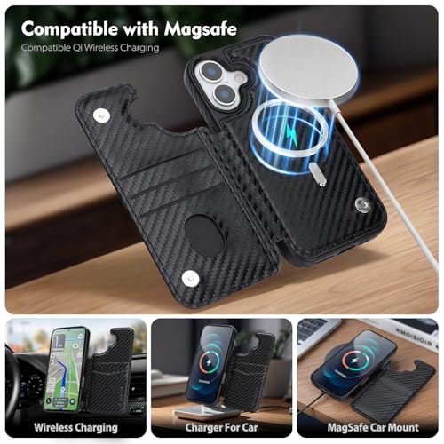 SkyEagle Compatible with MagSafe iPhone 17 Case Wallet,Carbon Black | Magnetic Clasp,RFID Blocking,PU Leather,Flip Folio Shockproof Phone Cover,with Credit Card Slots & Kickstand for Men & Women - color: Carbon Black, size: iPhone 17 - 6.3"