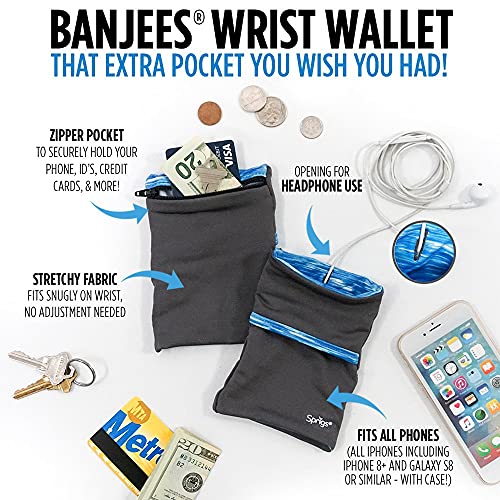 Sprigs Wrist Wallet Running Wristband Pocket for Keys Cards Cash ID Phone - color: Black Abstract