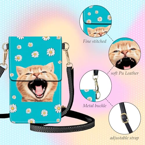 Small Crossbody Bags for Women Touchscreen Cell Phone Bag Cross Body Purses with adjustable Strap,Gifts For Teenage Girls - color: Cat & Daisies