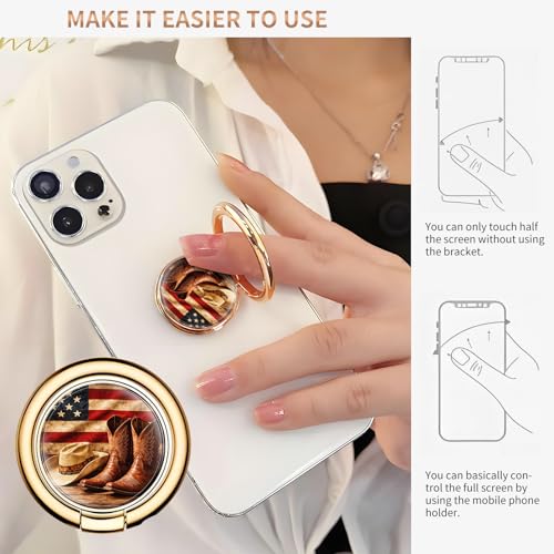 Cell Phone Ring Holder, Cute Metal Phone Grip Stand Finger Ring Kickstand, Flexible 360°Rotation Phone Tablet Case Accessories Compatible with Most Phones Cowboy Boots Amercian Flag - color: Cowboy Boots Amercian Flag