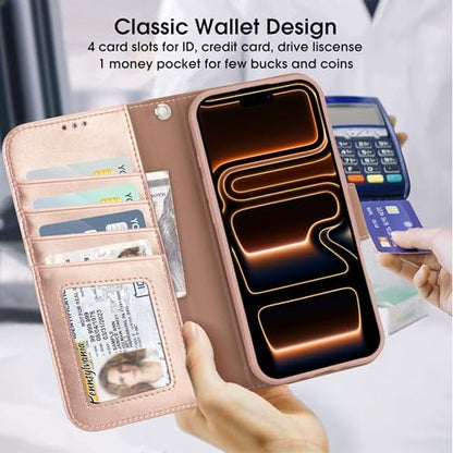 Arae Compatible with iPhone 17 Pro Max Case Wallet with Card Holder, Wristlet Strap Wallet Flip Cover for iPhone 17 Pro Max 6.9 inch Men/Women, RFID Blocking, Kickstand, Rose Gold - color: Rose Gold, size: iPhone 17 Pro Max 6.9 inch