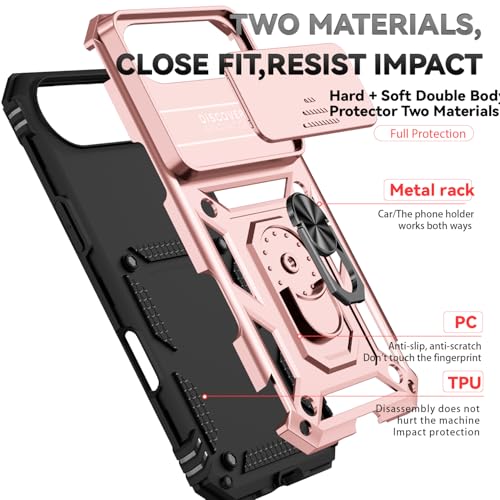 for iPhone Air Case, with Slide Camera Cover HD Screen Protector [Military Grade 16ft. Drop Tested] Ring Holder Kickstand Protective Phone Case for Apple iPhone Air 2025, Rose Gold - color: Rose Gold w/ Slide Camera 2nd gen. Military Grade