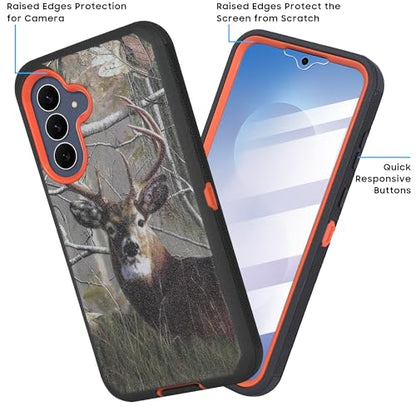 Compatible for Samsung S25 FE, Built in Screen Protector, Belt Clip Holster Heavy Duty Defender Case Dustproof Shockproof Protection (Deer) - color: Deer