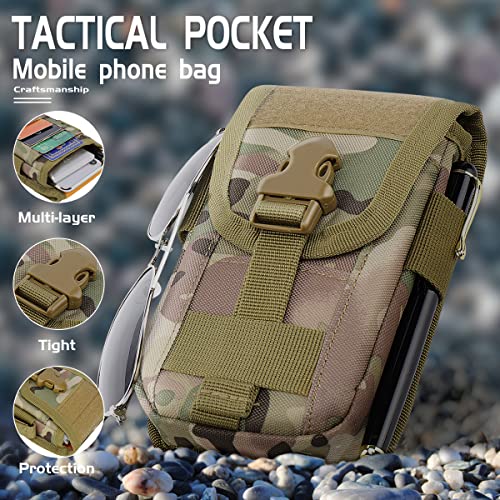 Tactical Cell Phone Holster Pouch Case, Molle Attachment Belt Holder for 4.7"-6.9" with US Flag Patch and Gear Clip for iPhone 18 Pro Max/17 Pro/16 Pro - color: Camo