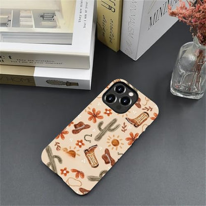 ZHEGAILIAN Case Compatible with iPhone 15 Pro,Denim Boots Cactus Design Phone Case,Matte Mixed Double-Layer Hard Shell+Soft Silicone TPU Shock Protective - color: Denim boots cactus, size: iPhone 15 Pro