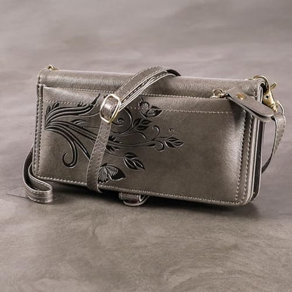 for Google Pixel 9 Pro XL/10 Pro XL Case Wallet,RFID Blocking Card Holder Zipper Leather Flip Cover Crossbody Wrist Strap with Stand (Floral Gray) - color: Floral Gray
