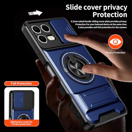 Compatible for T-Mobile Revvl 8 Pro TMRV08P5G Phone Case with HD Screen Protector, [Slide Camera Cover] [3 Stand Ways] Ring Holder Kickstand Military Grade Shockproof Protective Cover Case - Blue - color: Revvl 8 Pro Blue