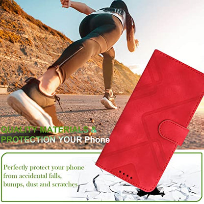 for Samsung S21 Case Wallet Card Holder Strap (Red) | PU Leather Pattern, Card Slots, Cash Pocket, Kickstand, Magnetic Closure, Flip Cover, TPU Inner, Shockproof Protective - color: Red