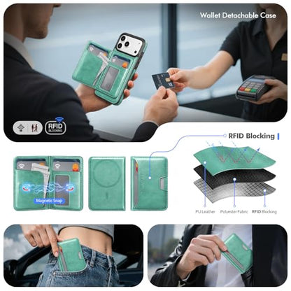 Antsturdy Compatible with MagSafe iPhone 17 Pro Max Wallet Case,Blue Green | 2 in 1 Detachable Magnetic,Credit Card Holder Slots,RFID Blocking,PU Leather,Kickstand,Flip Folio Phone Cover for Men & Women - color: Blue Green, size: iPhone 17 Pro Max - 6.9"