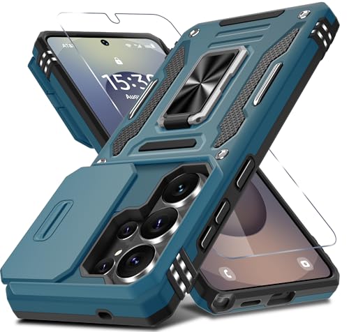 DEERLAMN Case for Samsung Galaxy S26 Ultra 6.9-Inch with Slide Camera Cover+Screen Protector(1 Pack), Rotated Ring Kickstand Military Grade Shockproof Protective Cover-Light Blue - color: Light Blue, size: S26 Ultra-6.9 Inch