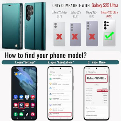 for Samsung Galaxy S25 Ultra 2in1 Detachable Wallet Case Bluegreen | Compatible with Magsafe, Magnetic, RFID Blocking Card Holder, Shockproof, Kickstand, Wireless Charging, PU Leather Flip Cover - color: Fashion Blue Green, size: Galaxy S25 Ultra - 6.9"