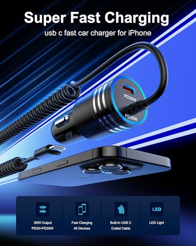 iPhone 16e 17e Car Charger USBC for Apple iPhone 17/16/18 Pro Max/16 Pro/15