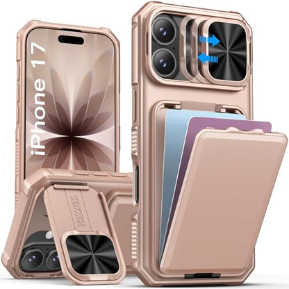 SSLOTSCASE for iPhone 17 Case with Kickstand & Card Holder, Rose Gold - color: Gold, size: Iphone 17