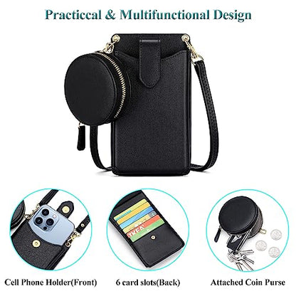 Peacocktion Small Crossbody Cell Phone Purse for Women, Lightweight Mini Small Crossbody Bags for Women with Card Slots - color: 13-black