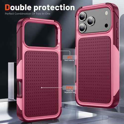 Designed for iPhone 17 Pro Max Case 2 in 1 Gift Militay Grade Drop Protective Rugged Heavy Duty Cover Shockproof Case for iPhone 17 Pro Max Phone Case for Women Men Boy Girl (Pink) - color: Pink
