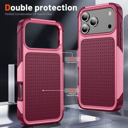 Designed for iPhone 17 Pro Max Case 2 in 1 Gift Militay Grade Drop Protective Rugged Heavy Duty Cover Shockproof Case for iPhone 17 Pro Max Phone Case for Women Men Boy Girl (Pink) - color: Pink