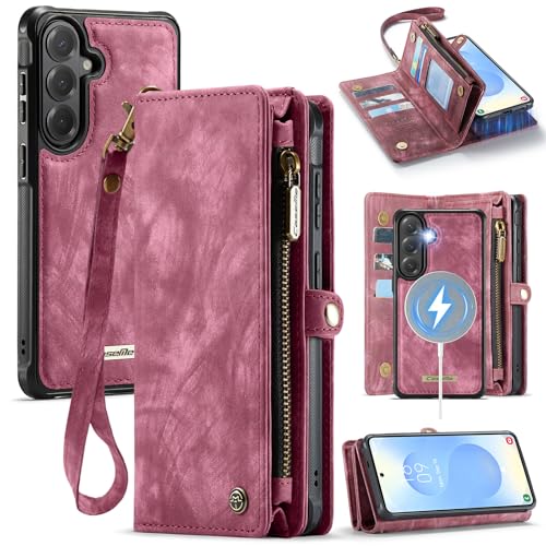 Compatible with Samsung Galaxy S26 5G Wallet Case with Magsafe with Zipper & Card Holder Strap Wristlet Detachable Magnetic Protective Back Case for Samsung Galaxy S26 5G 6.3 Inch (Red) - color: (Detachable and Magsafe)-Red, size: S26 6.3 Inch
