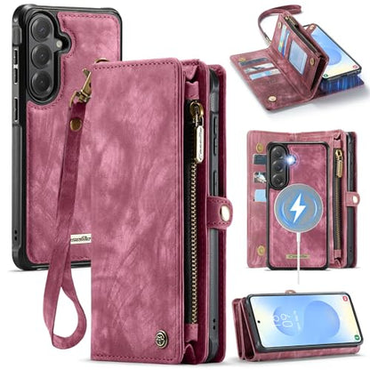 Compatible with Samsung Galaxy S26 5G Wallet Case with Magsafe with Zipper & Card Holder Strap Wristlet Detachable Magnetic Protective Back Case for Samsung Galaxy S26 5G 6.3 Inch (Red) - color: (Detachable and Magsafe)-Red, size: S26 6.3 Inch