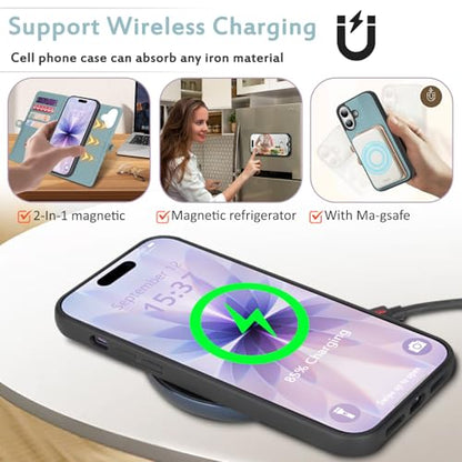 for Wallet Case Compatible with iPhone 17,Multi-Function Detachable 2 in 1 Magnetic iPhone 17 Case Wallet,Flip Strap Zipper Card Holder Phone Case with Shoulder Straps (Blue) - color: Blue, size: iPhone 17