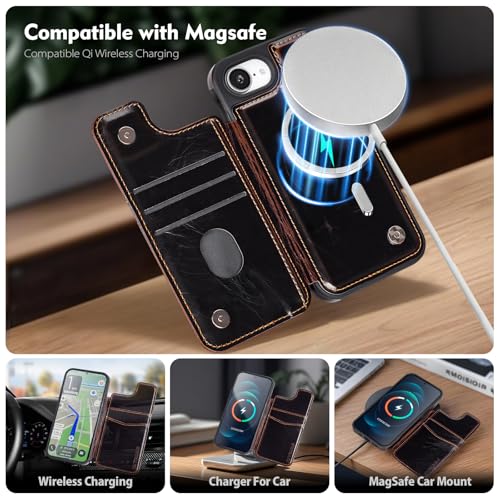 SkyEagle Compatible with MagSafe iPhone 17e / 16e Case Wallet,Coffee | Magnetic Clasp,RFID Blocking,PU Leather,Flip Folio Shockproof Phone Cover,with Credit Card Slots & Kickstand for Men & Women - color: Coffee