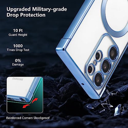 RALEAVO Magnetic Case for Samsung Galaxy S25 Ultra Clear Case Cover [Compatible with Magsafe & Military Grade Drop Protection] Transparent Shockproof Slim Plated Phone Cover - Blue - color: Blue, size: S25 Ultra