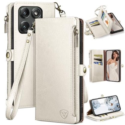 XcaseBar Compatible with ‌Moto Edge 5G 2025 Wallet case with Zipper Credit Card Holder【RFID Blocking】,Flip Folio Book PU Leather Phone case Shockproof Cover Women Men for Mote Edge 2025 case White - color: White