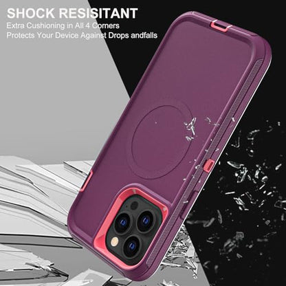 YKHJKLEC for iPhone 15 Pro Case, Compatible with Magsafe, Military Grade 3 in 1 Heavy Duty Shockproof/Drop Proof/Dust Proof Case with 2Pcs Tempered Glass Screen Protector (New-Purple/Pink) - color: New-Purple/Pink