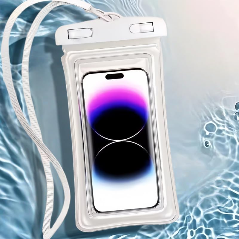 IPX8 Waterproof Phone case, Floating Waterproof Phone Pouch with Adjustable Lanyard & Airbag Heavy-Duty Protection, 7.2" Clear Cellphone Dry Bags for Vacation Beach Pool Cruise Travel Essentials-White - color: White