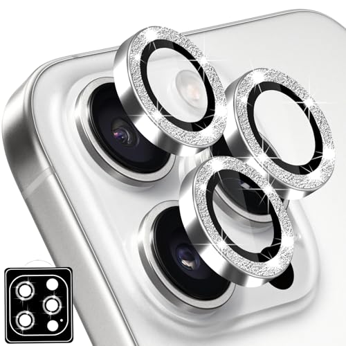 Designed for iPhone 16 Pro and 16 Pro Max Camera Lens Protector, Diamond Glitter Bling Sparkle Lens Cover 9H Tempered Glass Camera Cover Anti Scratch Shockproof Screen Protector for Women Girls - color: Sliver Glitter