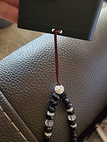 Cell Phone Lanyard Strap Bling Crystal Beads Hand Wrist Lanyard - color: 17cm Black&purple