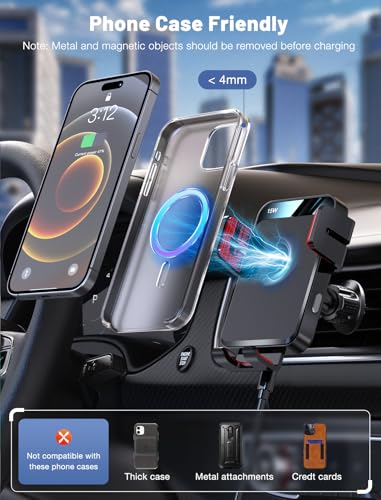 Wireless Car Charger Auto-Clamping Air Vent Car Mount 15W Fast Charging - color: Red