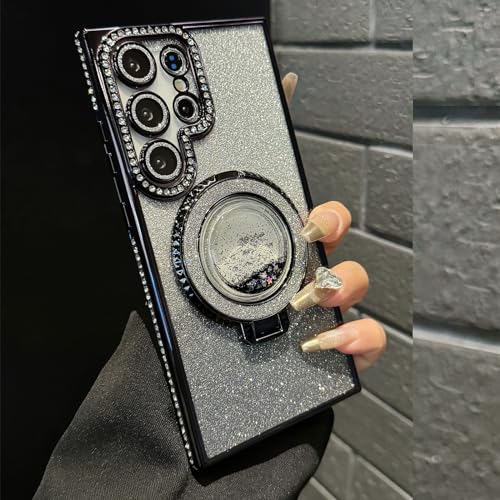 Changjia for Samsung Galaxy S26 Ultra Glitter Kickstand Case,Cute Bling Sparkly Diamond Rhinestones with Camera Lens Protector Liquid Ring Stand Women Girls Clear Phone Case for Galaxy S26 Ultra,Black - color: Black