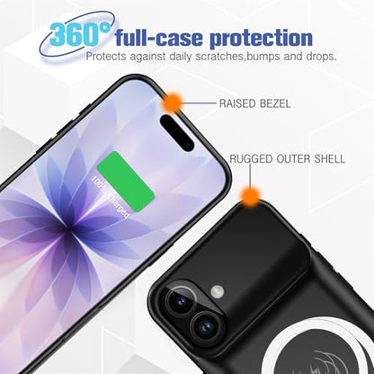 Battery Case for iPhone 17,Full Encircle 10000mAh High Capacity Rechargeable Portable Charger Case Extended Battery Pack Compatible with iPhone 17 (6.3 inch) Wireless Charging Cover with Carplay-Black - size: iPhone 17 (6.3 inch)