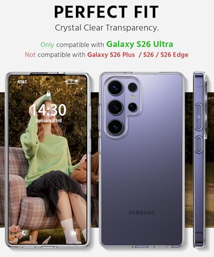 Compatible with Samsung Galaxy S26 Ultra Case, Ultra [Slim Thin] Flexible Clear TPU [Scratch-Resistant] Gel Rubber Soft Skin Silicone Protective Phone Case Cover for Galaxy S26 Ultra (Clear) - size: S26 Ultra