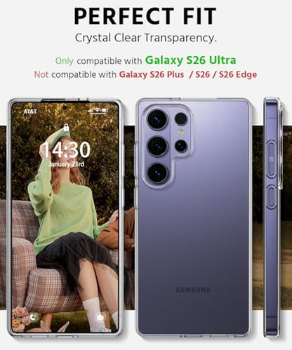 Compatible with Samsung Galaxy S26 Ultra Case, Ultra [Slim Thin] Flexible Clear TPU [Scratch-Resistant] Gel Rubber Soft Skin Silicone Protective Phone Case Cover for Galaxy S26 Ultra (Clear) - size: S26 Ultra
