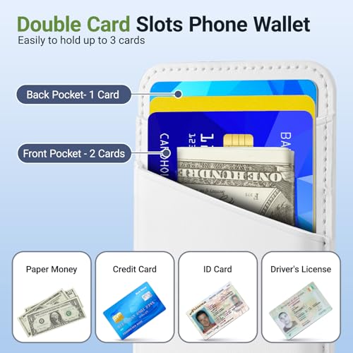 SHANSHUI Phone Wallet, Leather Phone Card Holder Strong Adhesive Stick on Credit ID Business Card Pocket for Back of Cellphone Compatible with iPhone, Most Smartphones, White 2 Pack - color: White+White