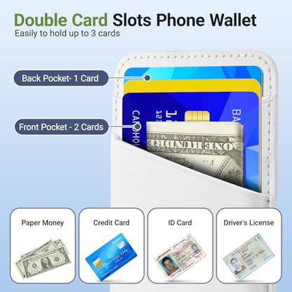 SHANSHUI Phone Wallet, Leather Phone Card Holder Strong Adhesive Stick on Credit ID Business Card Pocket for Back of Cellphone Compatible with iPhone, Most Smartphones, White 2 Pack - color: White+White