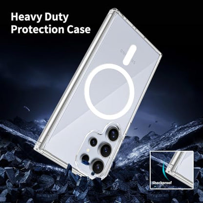 for Samsung Galaxy S24 Ultra Case Magnetic, [Compatible with Magsafe] 6.8 Inches Slim Fit Heavy Duty Protection Wireless Charging TPU and PC Shockproof Anti-Slip Protective Phone Cover, Clear - color: Clear Magnetic