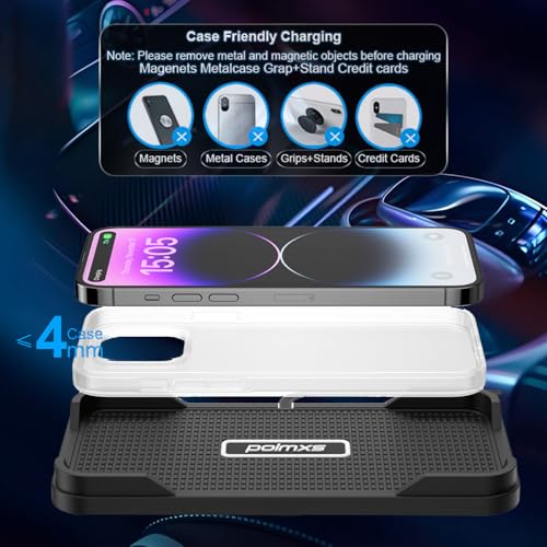 Wireless Charger Car Charging pad,Polmxs 15W Fast Wireless Phone Charger Cell Phone Cordless Charging mat Compatible with iPhone 11/12/12/14/15 Galaxy S21/S22/S23/24 (C12Y)