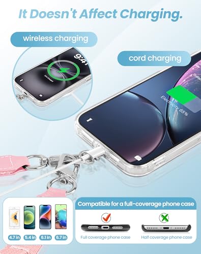 SHANSHUI Clip and Go Phone Lanyard Wallet, Hands Free Crossbody Strap with Zipper Pocket & ID Window, Includes 2 Metal Tether Pads for Phones, Keys, Earphones, Accessories Pink - color: Pink