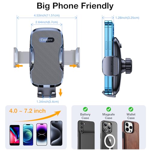 Coolpow Car Phone Holder Mount【Strongest Suction】 Universal 360° Dashboard Phone Holder for Car Jeep Truck Phone Mount Cell Phone Holders for Your Car Gifts for Mothers Day Him Her for iPhone Samsung