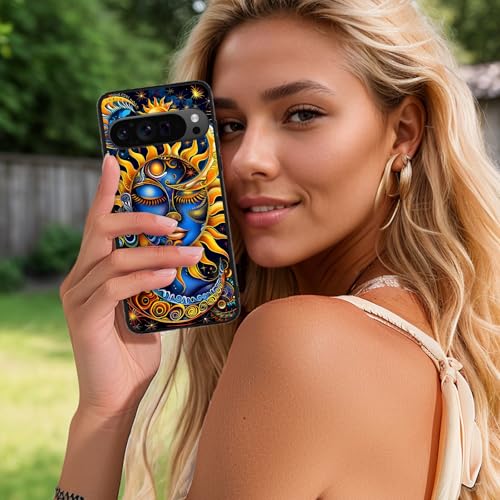 for Google Pixel 9 Pro XL Phone Case, TPU Shockproof Full Body Protection 6.8" Sun Moon Stars Cover for Pixel 9 Pro XL, Lightweight Compatible Wireless Charging, Screen Protector Film - color: Sun Moon Stars
