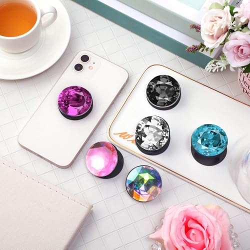 Frienda 6 Pcs Plastic Disco Crystal Adhesive Phone Grip, Eye-catching Color - color: Eye-catching Colors