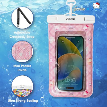 Sonix x Sanrio Waterproof Phone Pouch - Floating Phone Case Dry Bag w/Crossbody Lanyard - Beach Cruise Travel Essentials - Compatible w/All Devices, Touchscreen Friendly | Hello Kitty Latte Bears - color: Hello Kitty and Friends Latte Bears