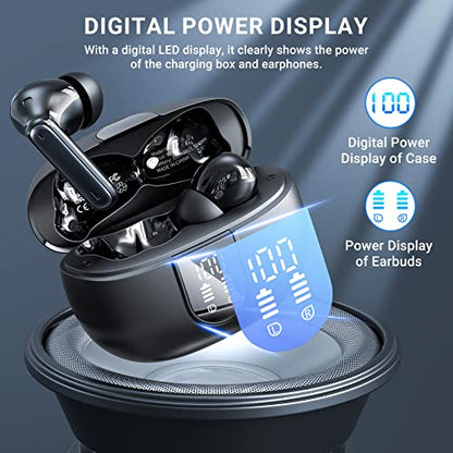 Wireless Earbuds, 2024 Wireless Headphones HiFi Stereo Earphones with 4 ENC Noise Canceling Mic, 42Hs Playtime In Ear Earbud, Bluetooth 5.3 Sport Earphones with LED Power Display for Android iOS Black - color: Black